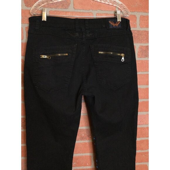 Robins Jeans Mens Black & Blue Moto Zippered Pants Size 36 Embellished - Picture 9 of 11